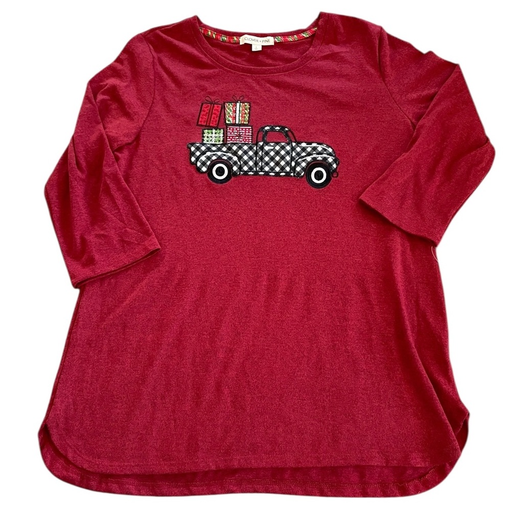Clover + Pine Red 3/4 Sleeve Red with Truck Design Size L - Picture 2 of 5